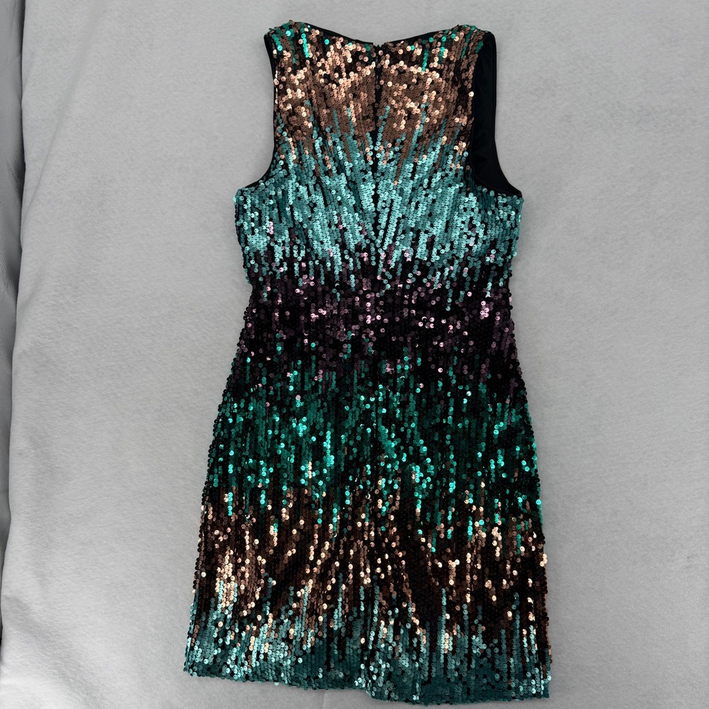 Gilli Womens Sequin Ombre V-Neck Mini Dress Teal Green Bronze MD6733G Size S - Picture 3 of 7